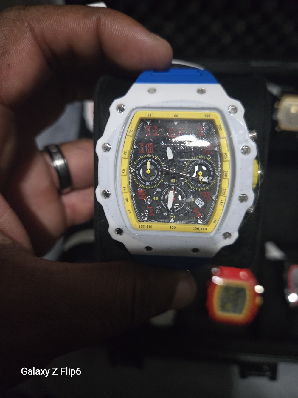 Invicta White and Blue Sport Chronograph Watch with Yellow Accents